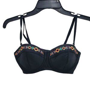 Jessica‎ Simpson Women's Black Neon Southwest Embroidered Underwire Bra Top M